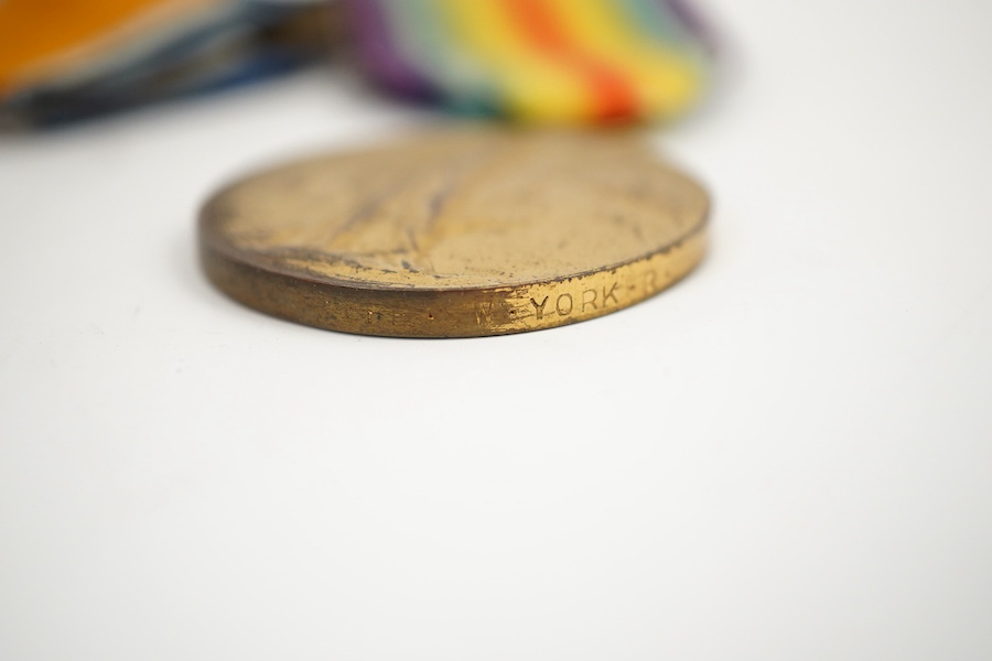 A George V First World War Military Cross (MC) medal group, comprising of a military cross, British war medal, and the victory medal. Condition - poor, the name of the recipient has been removed leaving only ‘W. York R.’